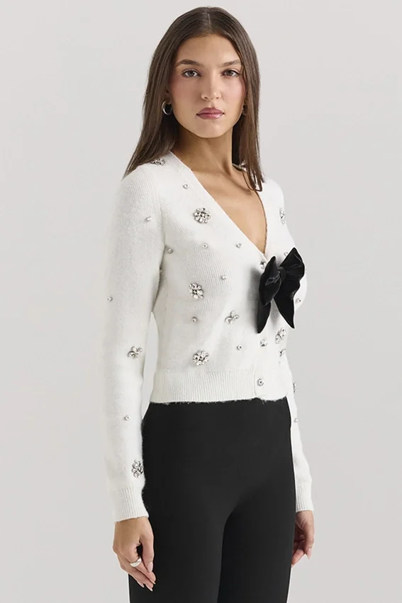Beaubella Ivory Soft Mohair Embellished Cardigan Beaubella Ivory Soft Mohair Embellished Cardigan