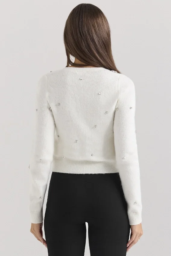 Beaubella Ivory Soft Mohair Embellished Cardigan Beaubella Ivory Soft Mohair Embellished Cardigan