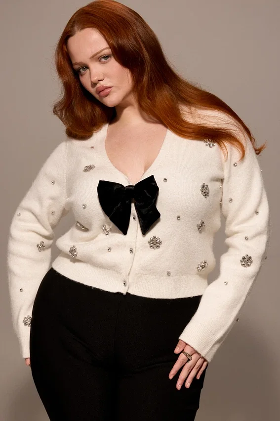 Beaubella Ivory Soft Mohair Embellished Cardigan Beaubella Ivory Soft Mohair Embellished Cardigan