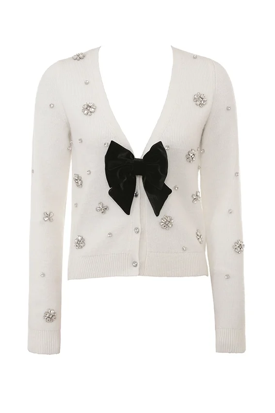 Beaubella Ivory Soft Mohair Embellished Cardigan Beaubella Ivory Soft Mohair Embellished Cardigan