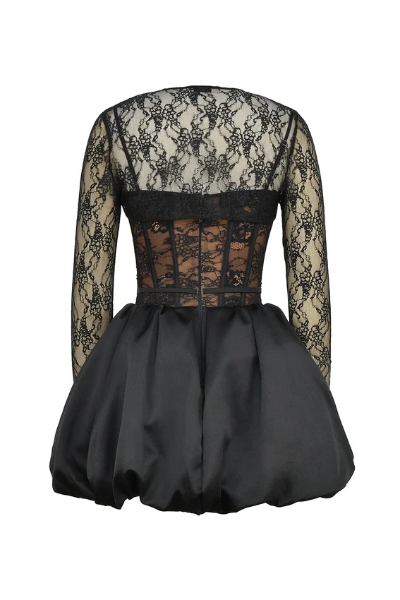 Beauty Black Lace Puffball Mini Dress Beauty Black Lace Puffball Mini Dress