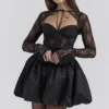 Beauty Black Lace Puffball Mini Dress Beauty Black Lace Puffball Mini Dress