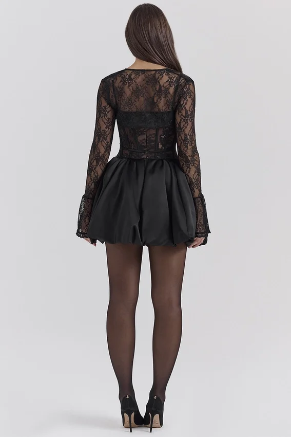 Beauty Black Lace Puffball Mini Dress Beauty Black Lace Puffball Mini Dress