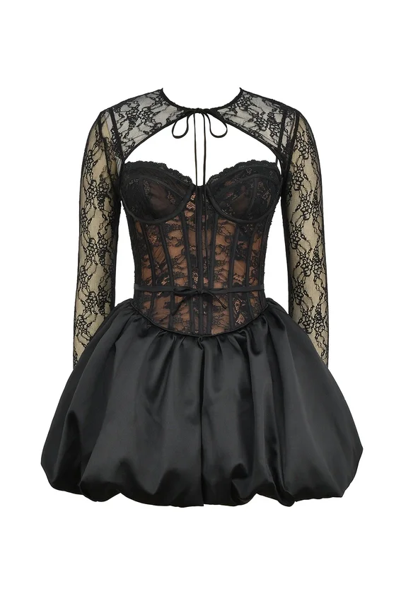 Beauty Black Lace Puffball Mini Dress Beauty Black Lace Puffball Mini Dress