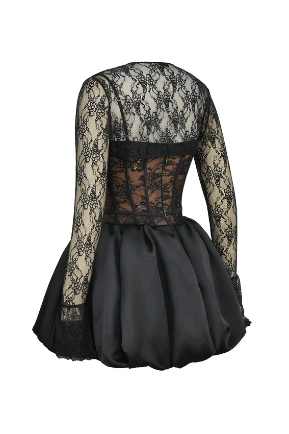 Beauty Black Lace Puffball Mini Dress Beauty Black Lace Puffball Mini Dress