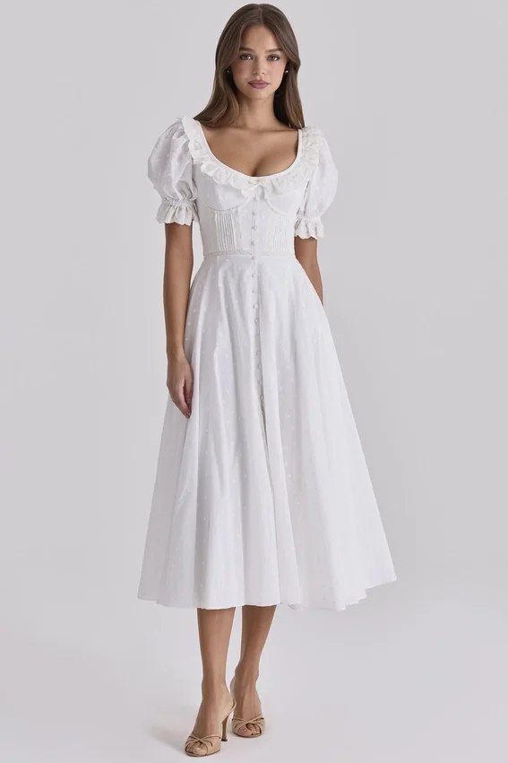 Bella White Broderie Anglais Babydoll Midi Dress Bella White Broderie Anglais Babydoll Midi Dress
