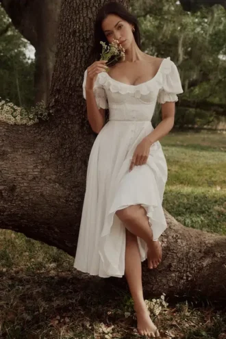 Bella White Broderie Anglais Babydoll Midi Dress