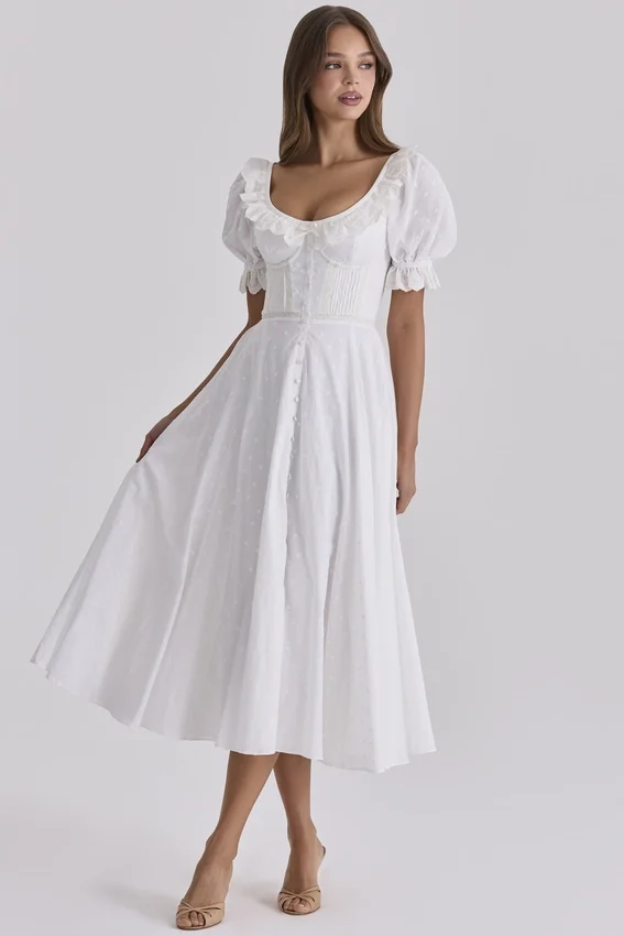 Bella White Broderie Anglais Babydoll Midi Dress Bella White Broderie Anglais Babydoll Midi Dress