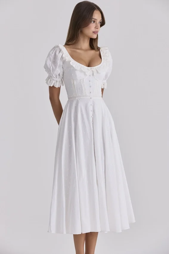 Bella White Broderie Anglais Babydoll Midi Dress Bella White Broderie Anglais Babydoll Midi Dress
