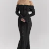 Belle Black Off Shoulder Floral Lace Maxi Dress Belle Black Off Shoulder Floral Lace Maxi Dress