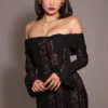 Belle Black Off Shoulder Floral Lace Maxi Dress Belle Black Off Shoulder Floral Lace Maxi Dress