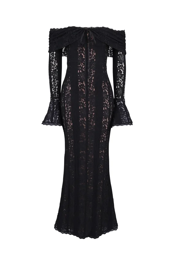 Belle Black Off Shoulder Floral Lace Maxi Dress Belle Black Off Shoulder Floral Lace Maxi Dress