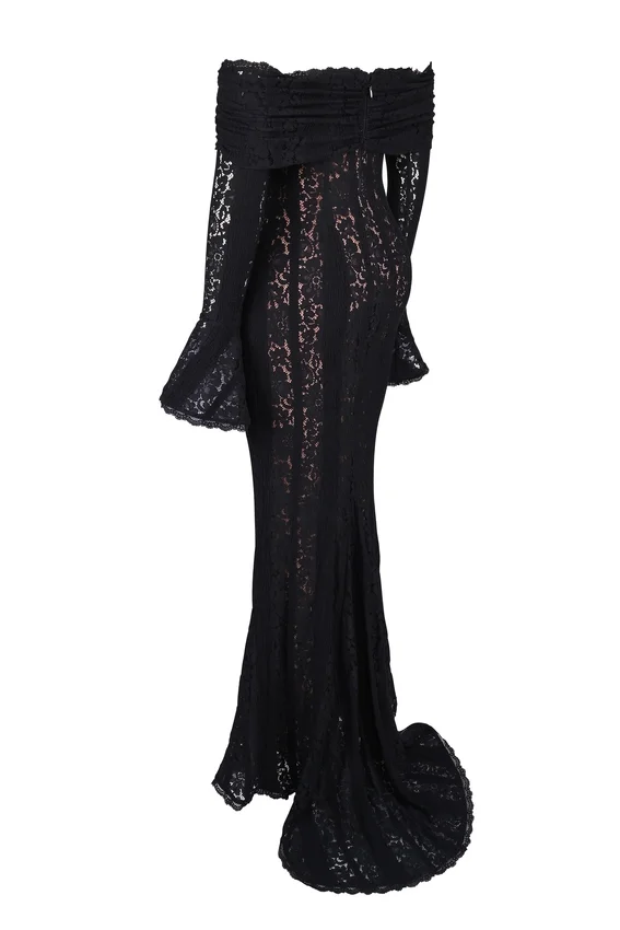 Belle Black Off Shoulder Floral Lace Maxi Dress Belle Black Off Shoulder Floral Lace Maxi Dress