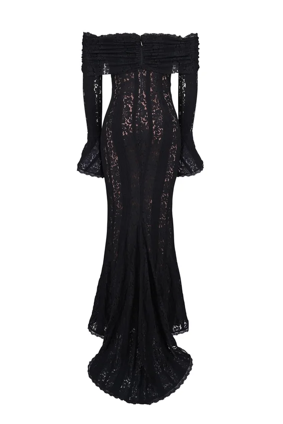 Belle Black Off Shoulder Floral Lace Maxi Dress Belle Black Off Shoulder Floral Lace Maxi Dress