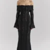 Belle Black Off Shoulder Floral Lace Maxi Dress Belle Black Off Shoulder Floral Lace Maxi Dress