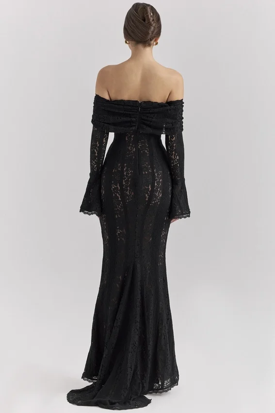 Belle Black Off Shoulder Floral Lace Maxi Dress Belle Black Off Shoulder Floral Lace Maxi Dress