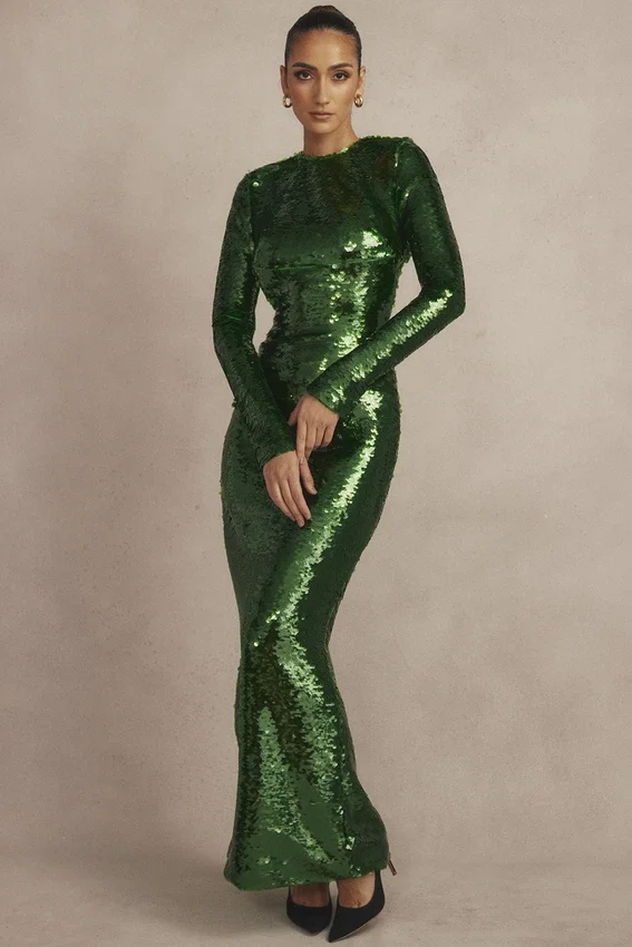 Belle Pine Green Sequin Maxi Dress Belle Pine Green Sequin Maxi Dress
