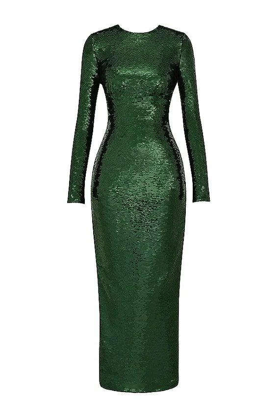 Belle Pine Green Sequin Maxi Dress Belle Pine Green Sequin Maxi Dress