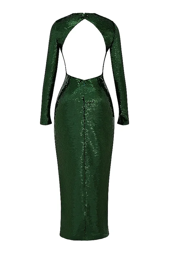 Belle Pine Green Sequin Maxi Dress Belle Pine Green Sequin Maxi Dress