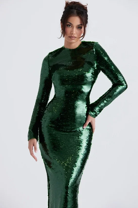 Belle Pine Green Sequin Maxi Dress Belle Pine Green Sequin Maxi Dress
