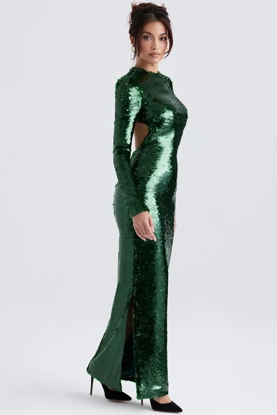 Belle Pine Green Sequin Maxi Dress Belle Pine Green Sequin Maxi Dress