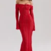 Belle Red Off Shoulder Floral Lace Maxi Dress Belle Red Off Shoulder Floral Lace Maxi Dress