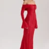 Belle Red Off Shoulder Floral Lace Maxi Dress Belle Red Off Shoulder Floral Lace Maxi Dress