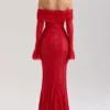Belle Red Off Shoulder Floral Lace Maxi Dress Belle Red Off Shoulder Floral Lace Maxi Dress