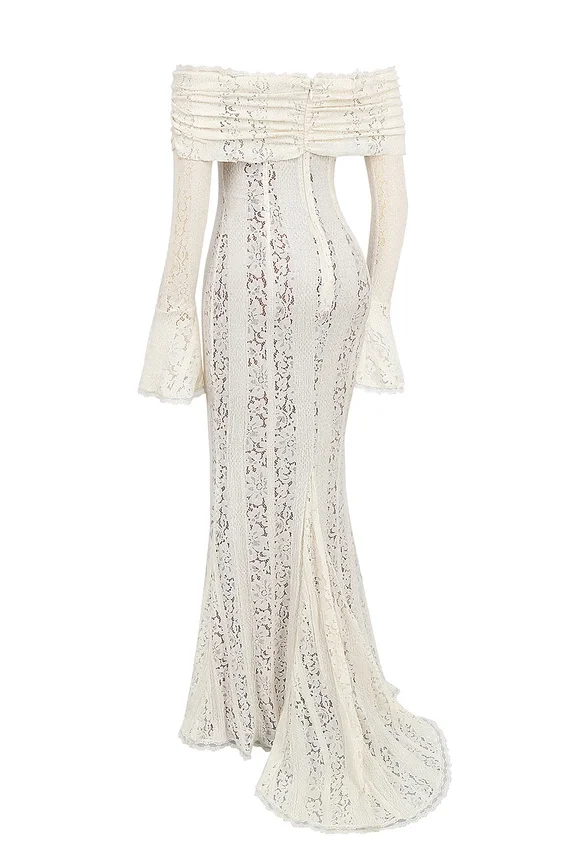 Belle Vintage Cream Floral Lace Off Shoulder Maxi Dress Belle Vintage Cream Floral Lace Off Shoulder Maxi Dress