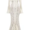 Belle Vintage Cream Floral Lace Off Shoulder Maxi Dress Belle Vintage Cream Floral Lace Off Shoulder Maxi Dress