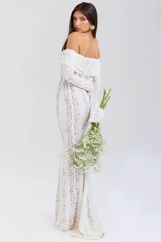 Belle Vintage Cream Floral Lace Off Shoulder Maxi Dress Belle Vintage Cream Floral Lace Off Shoulder Maxi Dress