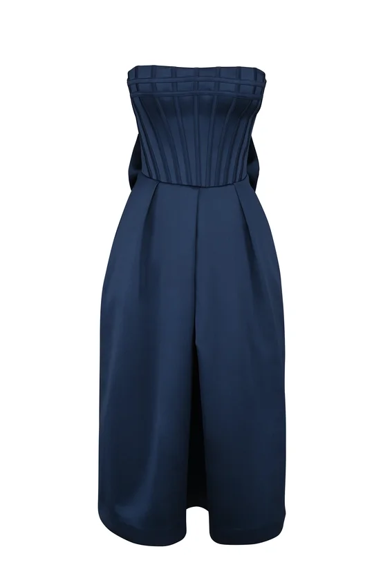 Bellina Midnight Blue Strapless Detachable Bow Midi Dress Bellina Midnight Blue Strapless Detachable Bow Midi Dress