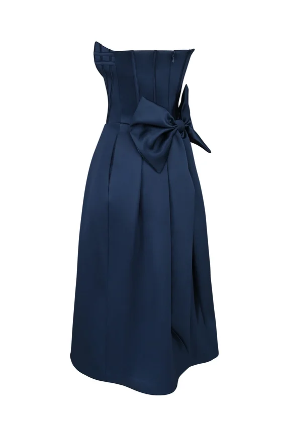 Bellina Midnight Blue Strapless Detachable Bow Midi Dress Bellina Midnight Blue Strapless Detachable Bow Midi Dress