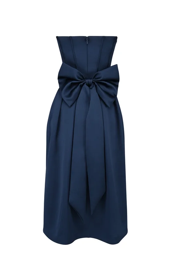Bellina Midnight Blue Strapless Detachable Bow Midi Dress Bellina Midnight Blue Strapless Detachable Bow Midi Dress