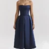 Bellina Midnight Blue Strapless Detachable Bow Midi Dress Bellina Midnight Blue Strapless Detachable Bow Midi Dress