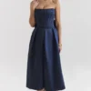 Bellina Midnight Blue Strapless Detachable Bow Midi Dress Bellina Midnight Blue Strapless Detachable Bow Midi Dress