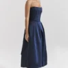 Bellina Midnight Blue Strapless Detachable Bow Midi Dress Bellina Midnight Blue Strapless Detachable Bow Midi Dress