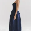 Bellina Midnight Blue Strapless Detachable Bow Midi Dress Bellina Midnight Blue Strapless Detachable Bow Midi Dress