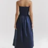Bellina Midnight Blue Strapless Detachable Bow Midi Dress Bellina Midnight Blue Strapless Detachable Bow Midi Dress