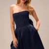 Bellina Midnight Blue Strapless Detachable Bow Midi Dress Bellina Midnight Blue Strapless Detachable Bow Midi Dress