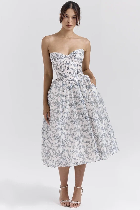 Bennett English Porcelain Print Strapless Sundress Bennett English Porcelain Print Strapless Sundress