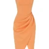 Bianca Tangerine Satin Pleated Corset Midi Dress Bianca Tangerine Satin Pleated Corset Midi Dress