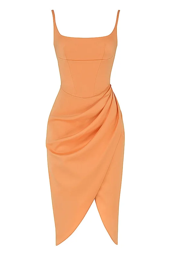 Bianca Tangerine Satin Pleated Corset Midi Dress Bianca Tangerine Satin Pleated Corset Midi Dress