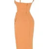 Bianca Tangerine Satin Pleated Corset Midi Dress Bianca Tangerine Satin Pleated Corset Midi Dress