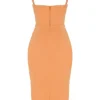 Bianca Tangerine Satin Pleated Corset Midi Dress Bianca Tangerine Satin Pleated Corset Midi Dress