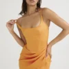 Bianca Tangerine Satin Pleated Corset Midi Dress Bianca Tangerine Satin Pleated Corset Midi Dress