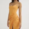 Bianca Tangerine Satin Pleated Corset Midi Dress Bianca Tangerine Satin Pleated Corset Midi Dress
