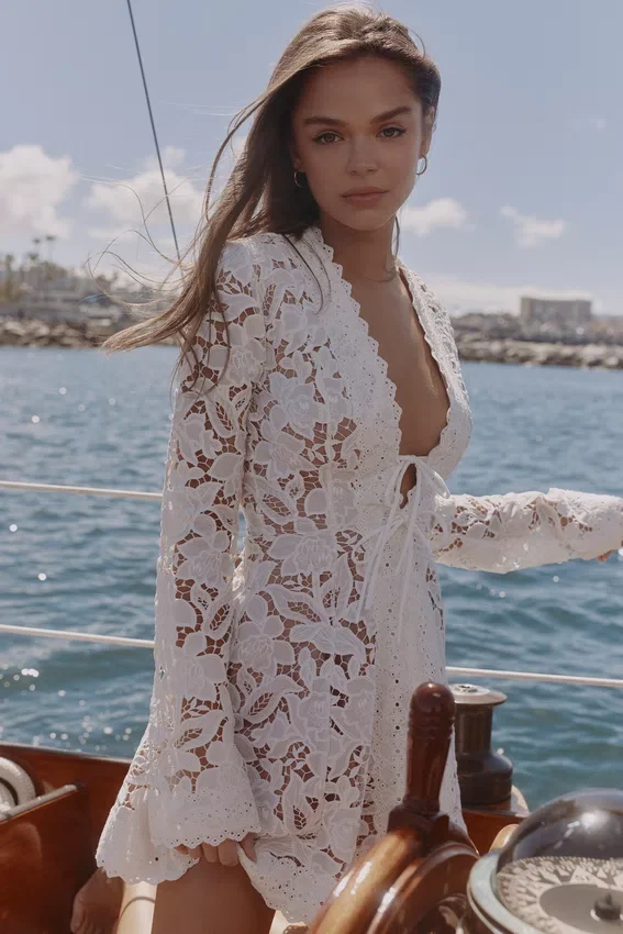 Bianca White Custom Lace Long Sleeve Mini Dress Bianca White Custom Lace Long Sleeve Mini Dress