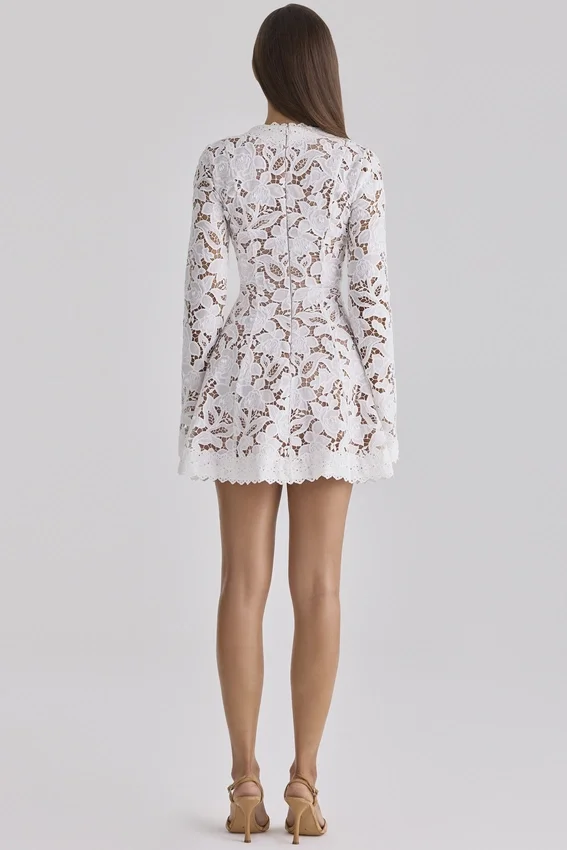 Bianca White Custom Lace Long Sleeve Mini Dress Bianca White Custom Lace Long Sleeve Mini Dress
