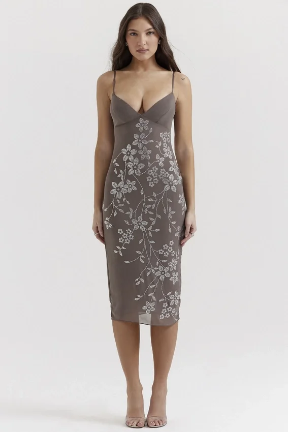 Blanca Smoke Crystal Embellished Midi Dress Blanca Smoke Crystal Embellished Midi Dress